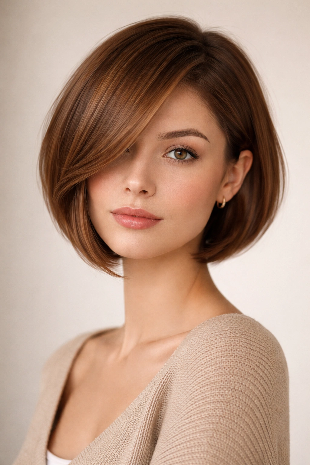 A-line bob with toffee-brown sweep