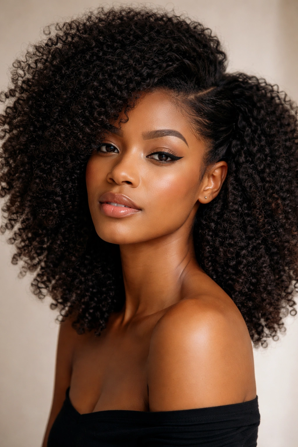 Close-up of a Deep Side-Part Afro with One-Sided Lift featuring a dramatic deep side part and lifted side.