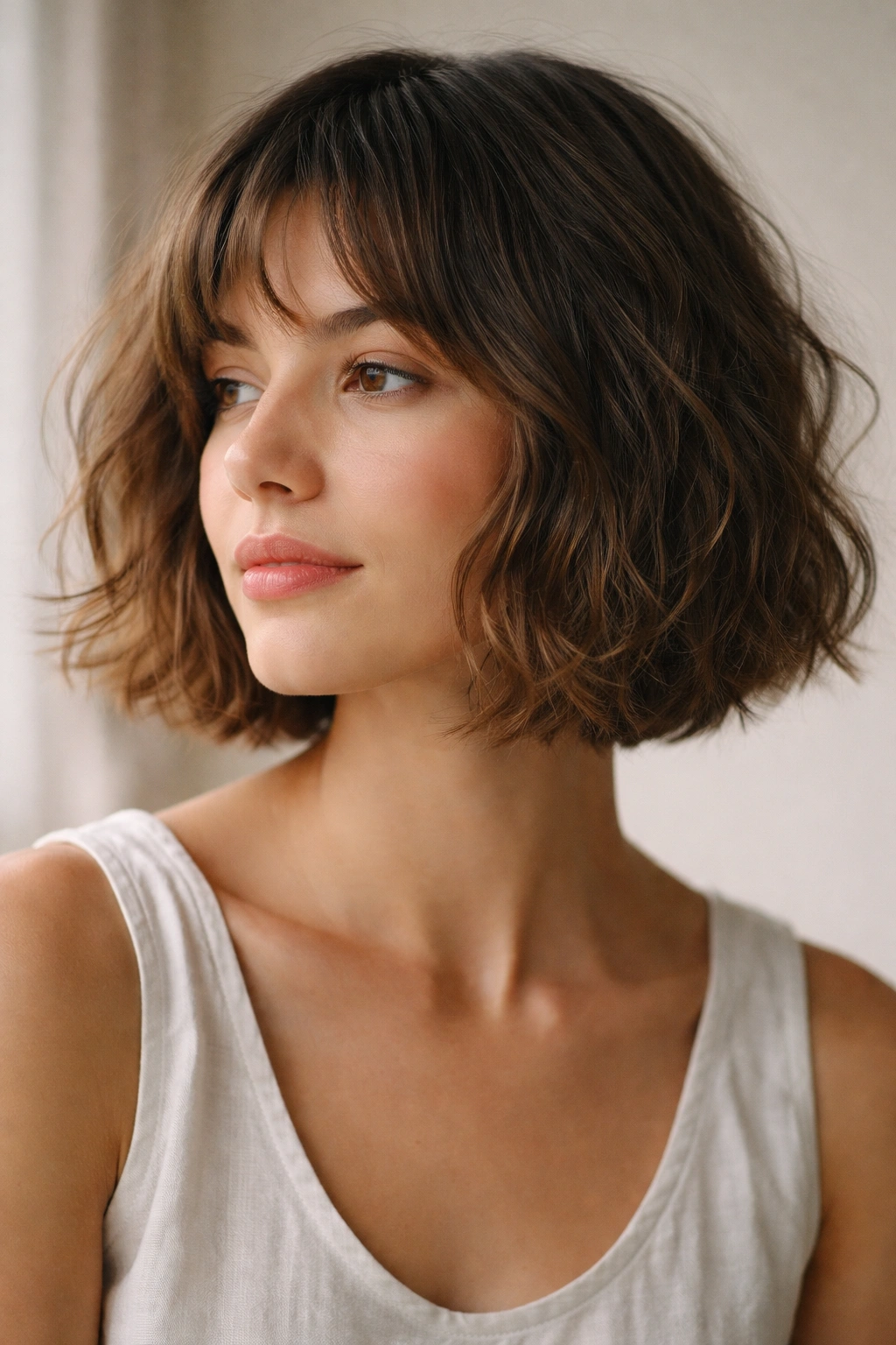 Air-dried French Bob for Natural Texture with soft waves and defined jaw edges