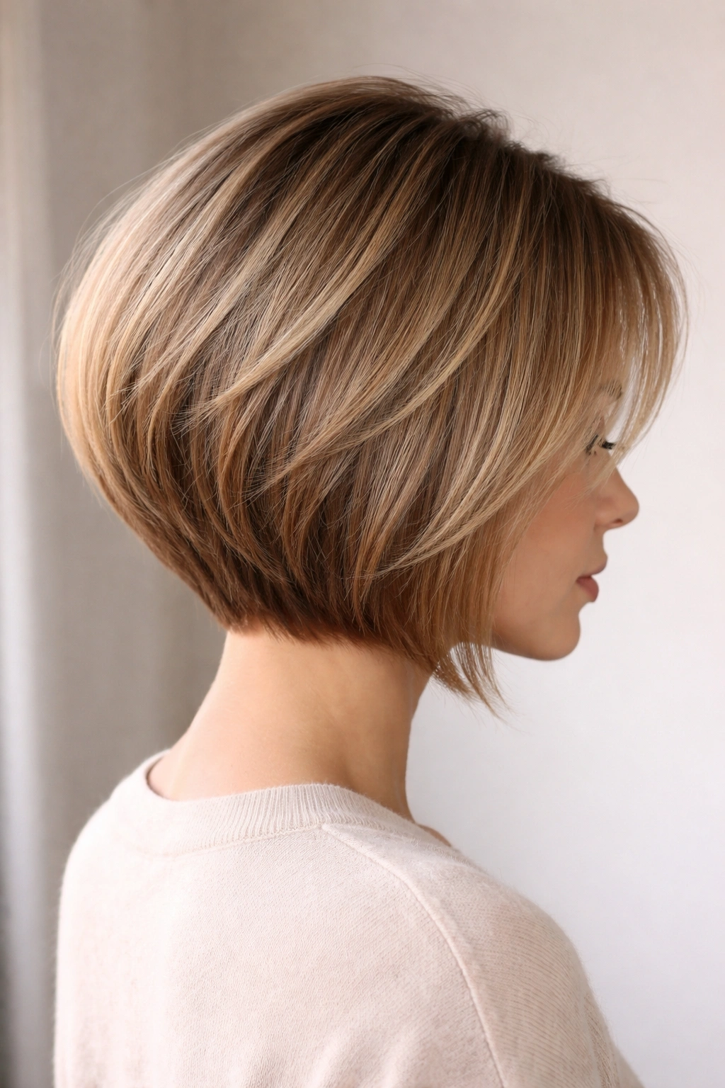 A-line bob showing hidden back angle and crown fullness