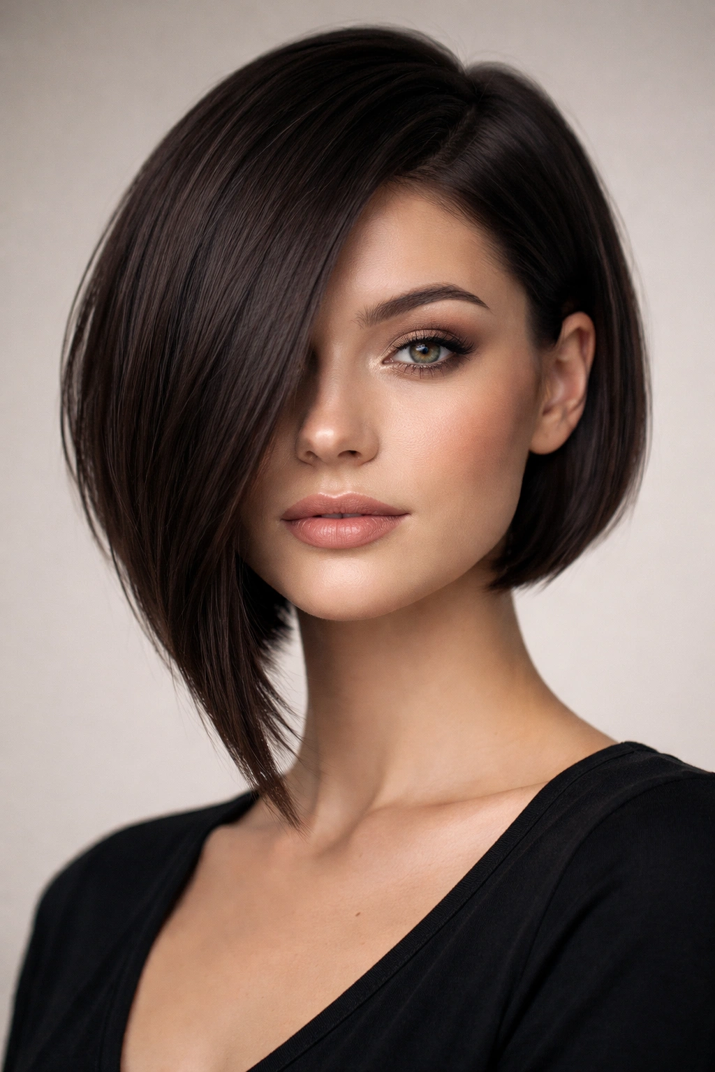 Asymmetrical A-line bob with one longer side showcased