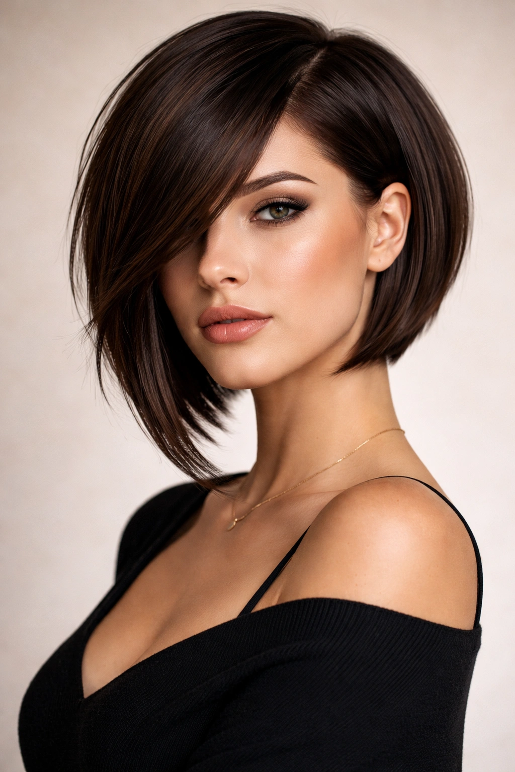 Asymmetrical bob with dramatic side bangs