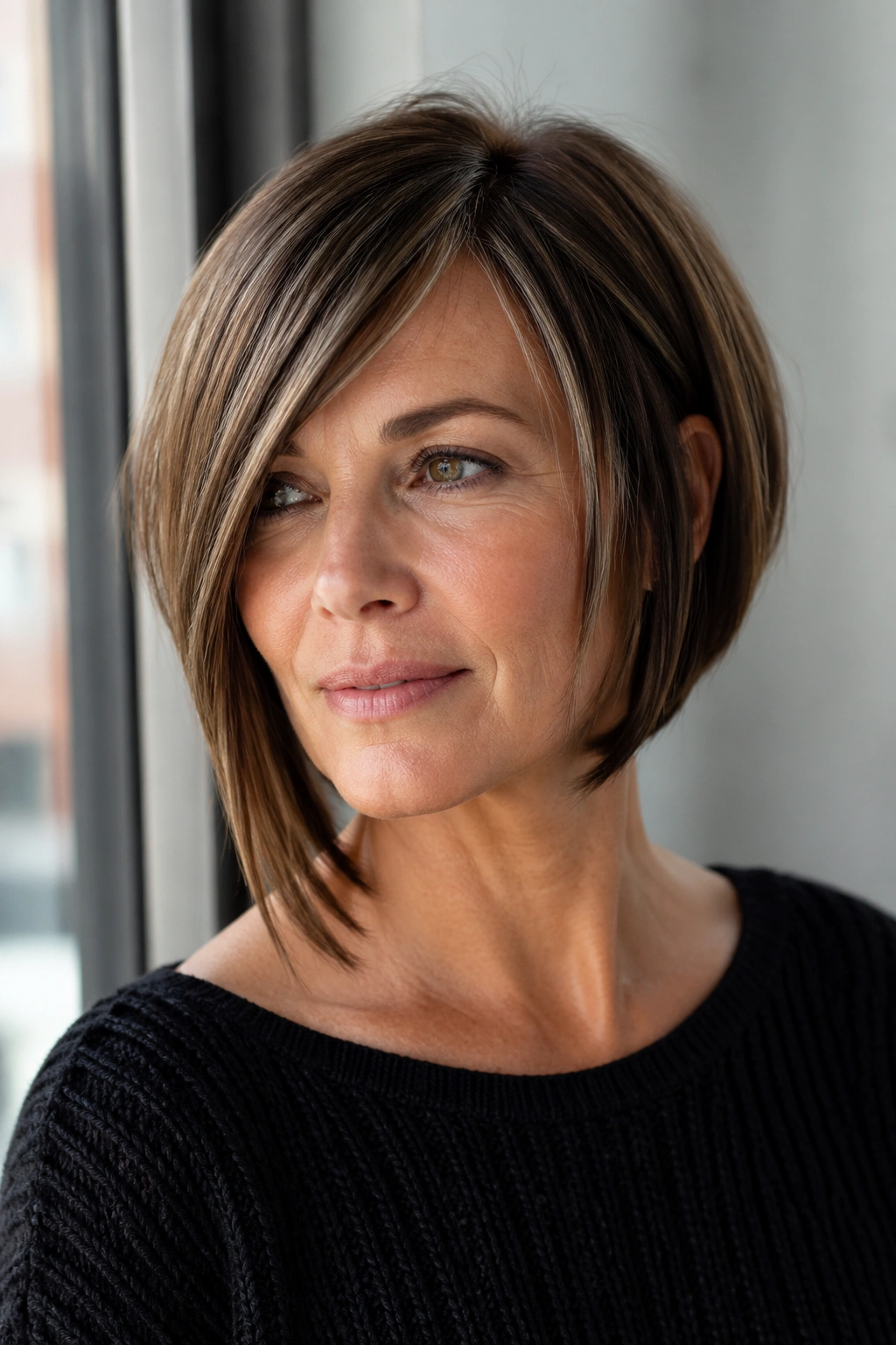 Real woman with a subtle asymmetrical bob