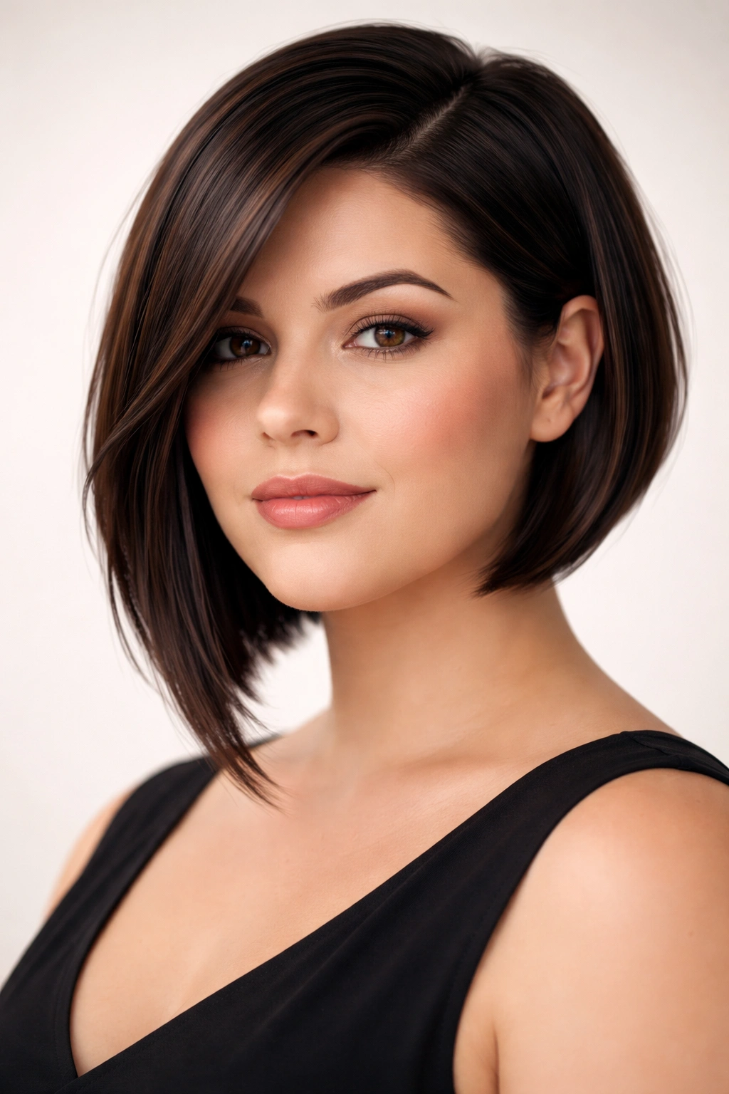 Portrait of asymmetrical bob with a longer side and diagonal line.