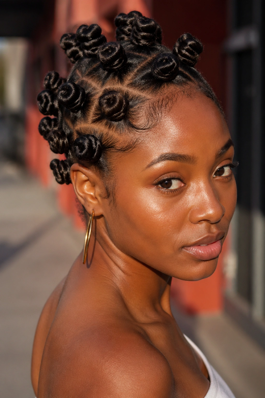 Close-up of real person with knots clustered more on one side for an asymmetric look