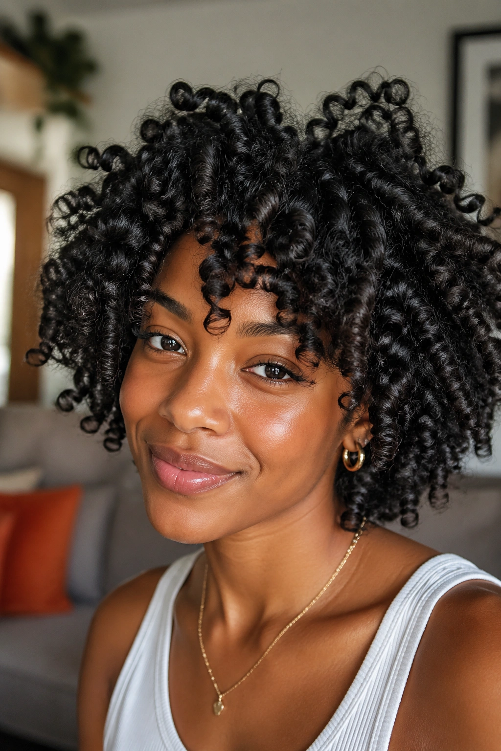 Real person showing curly pattern from a Bantu knot-out.