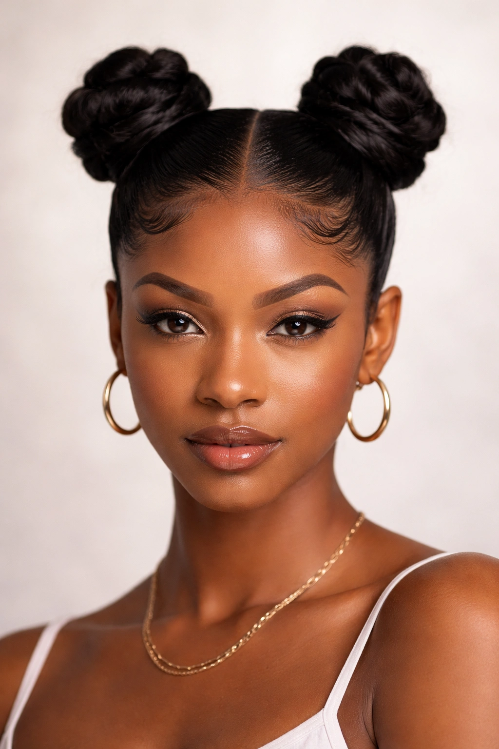 Bantu-Knot-Inspired Space Buns with sculpted compact bun near the scalp