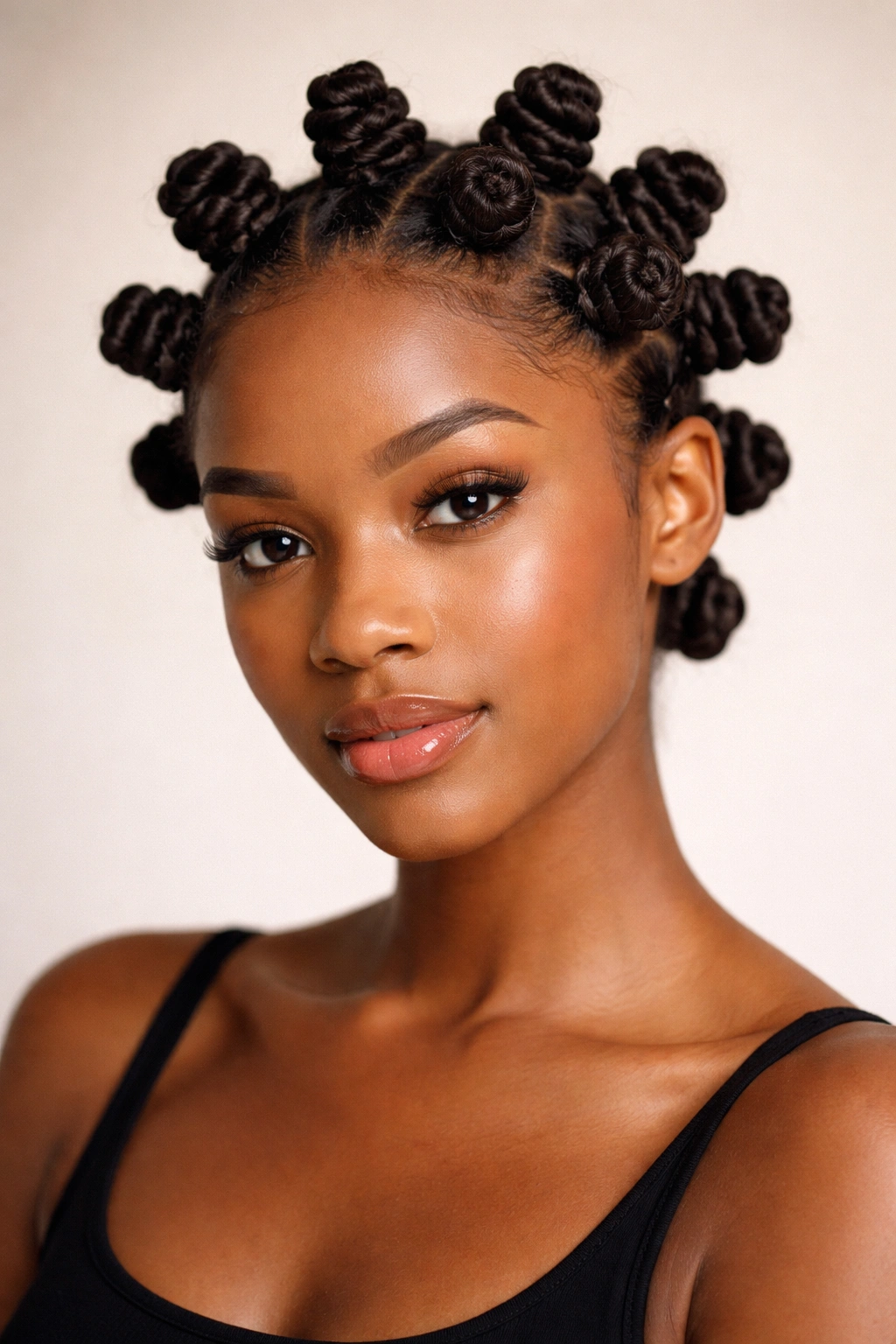 Uniform bantu knots on moisturized natural hair