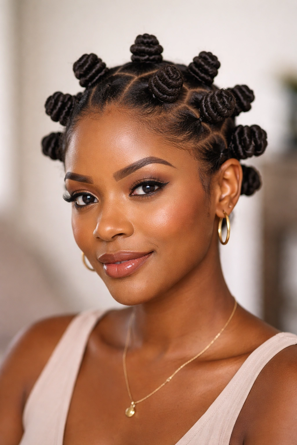 Close-up of neat bantu knots on scalp for knot-out style