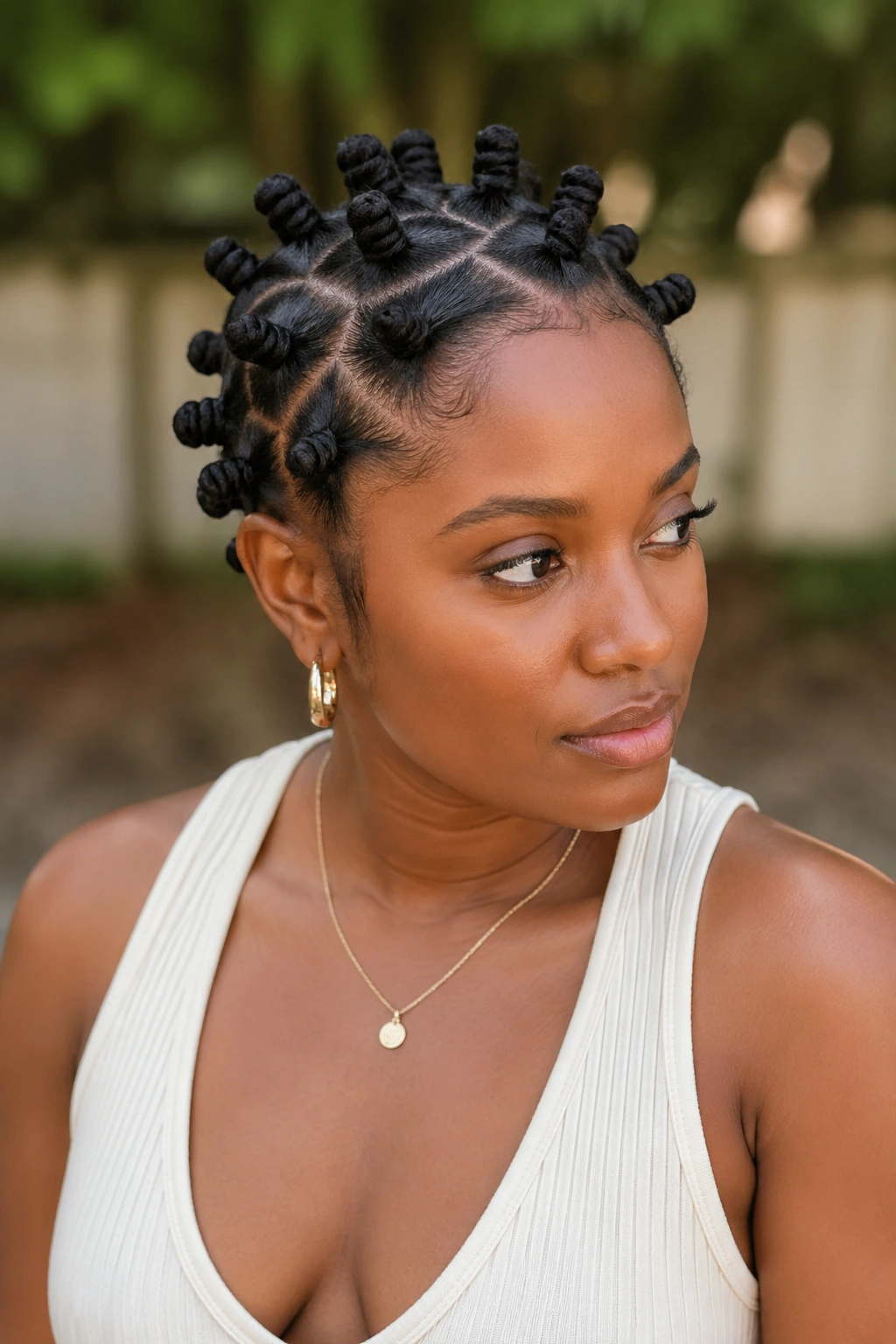 Real person with zigzag-part small Bantu knots
