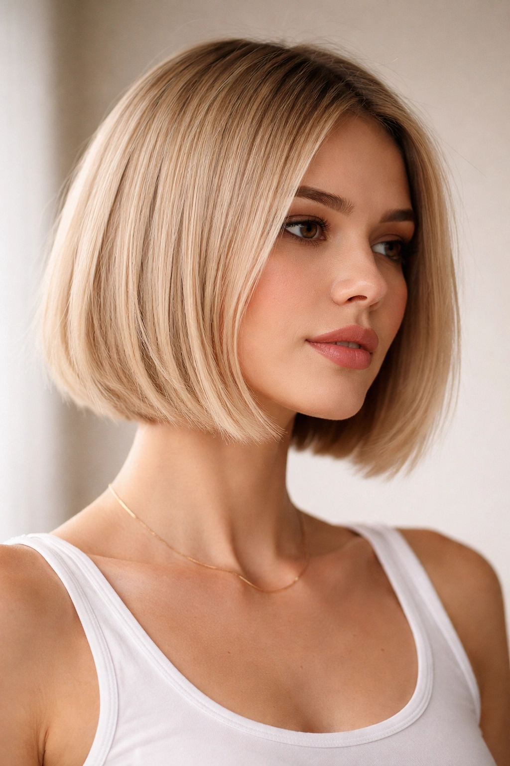 Close-up of chin-length blunt bob with airy ends