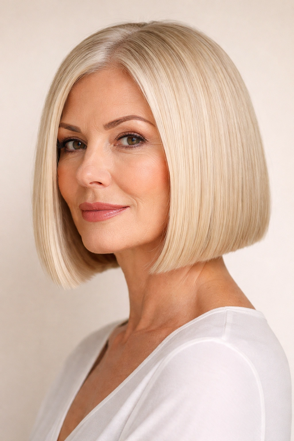 Blunt bob with a sharp, clean edge and even ends.