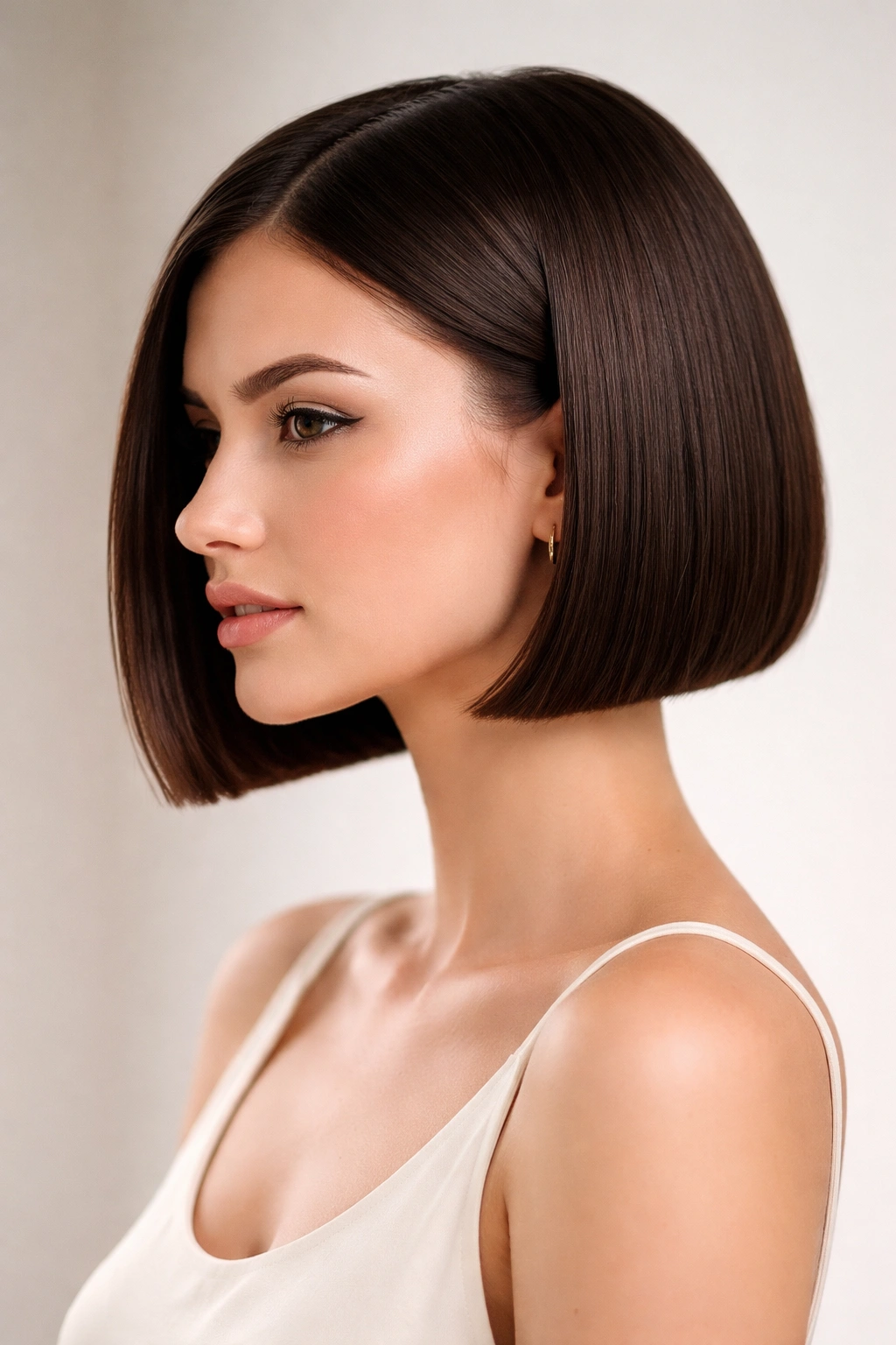Close-up of blunt bob showing crisp straight edge and dense ends