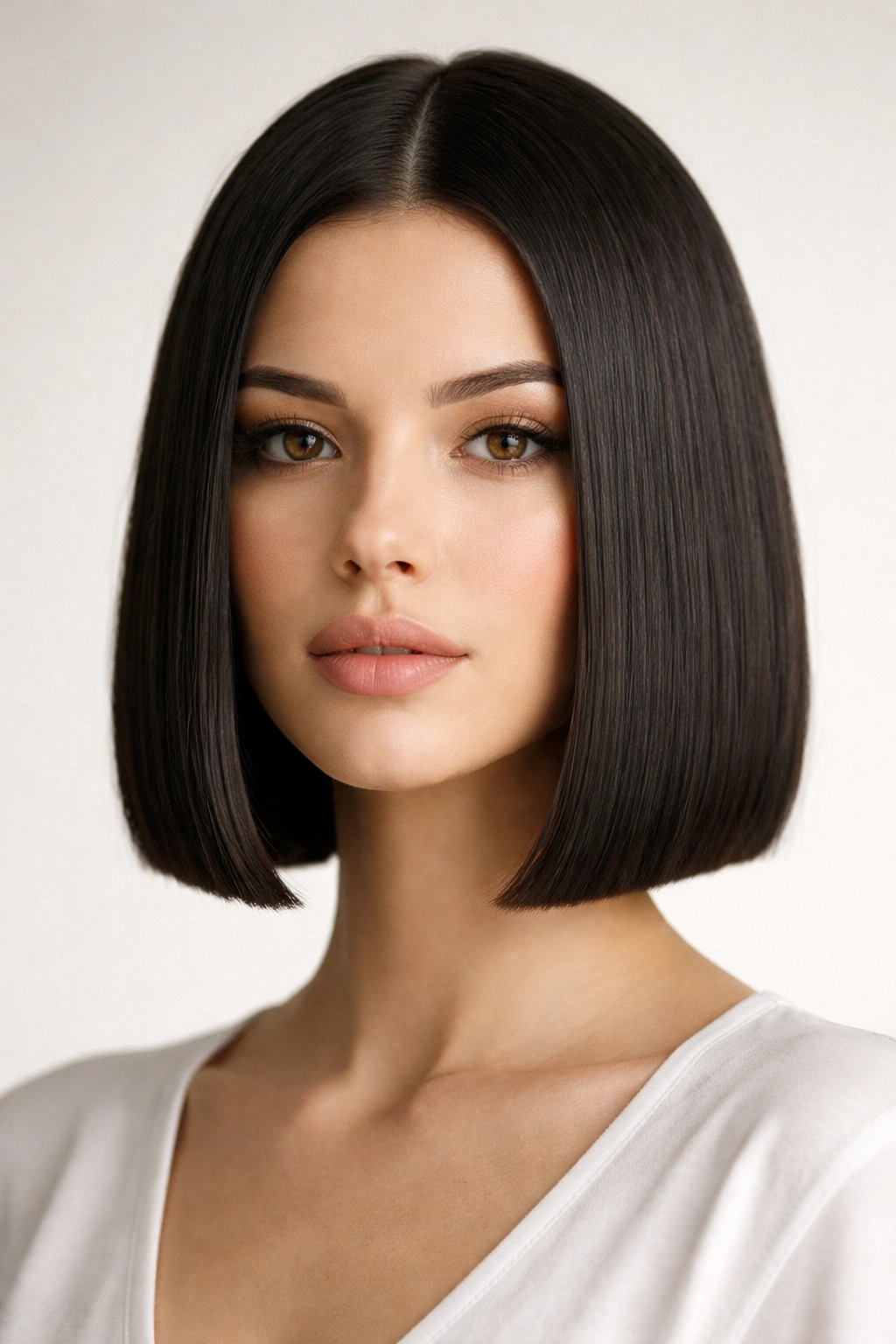Close-up of a blunt bob with a sharp, clean edge