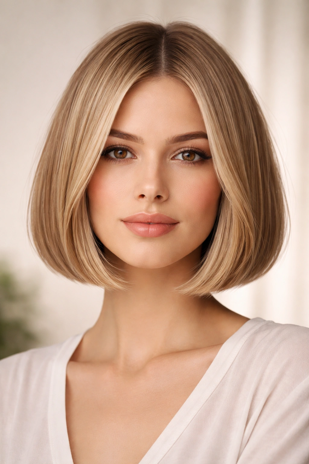 Blunt bob with inner micro layers for density and clean edge