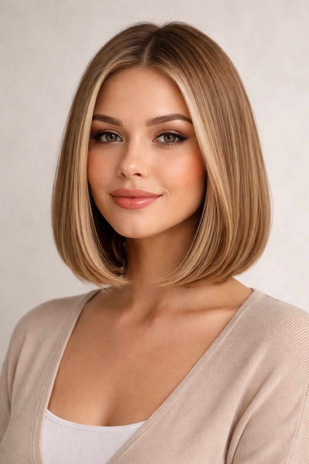 Close-up of blunt collarbone bob with a soft bend below the jawline