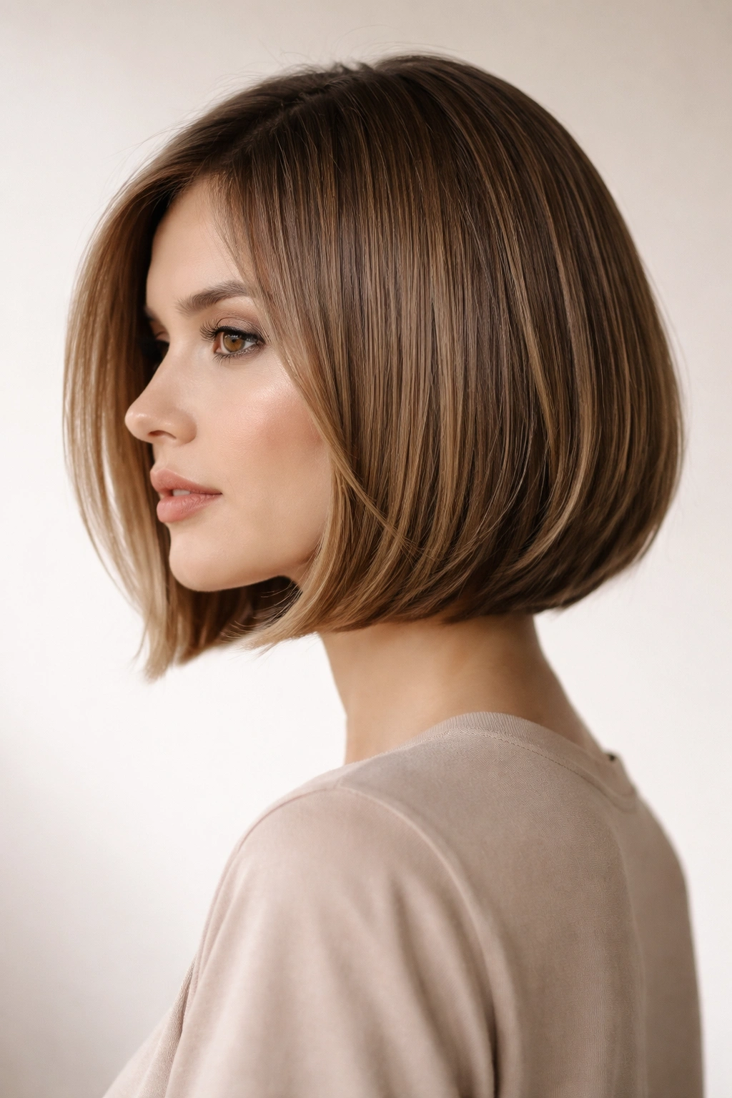 Close-up of blunt-edge bob with hidden layers underneath