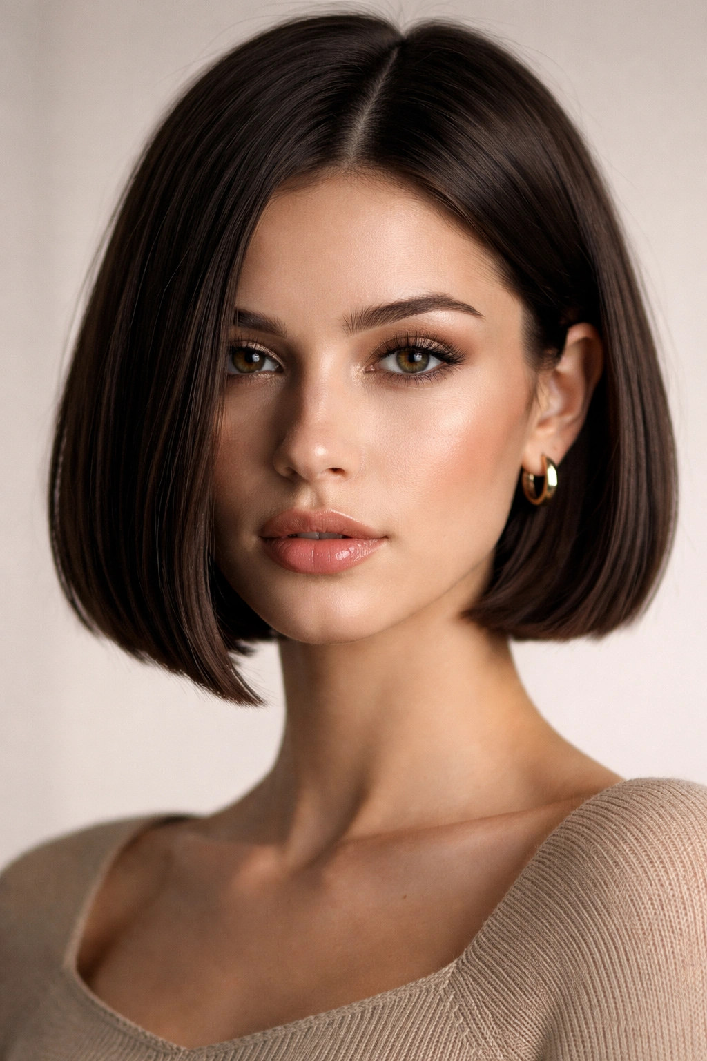 Close-up of a blunt Italian bob with a crisp edge.