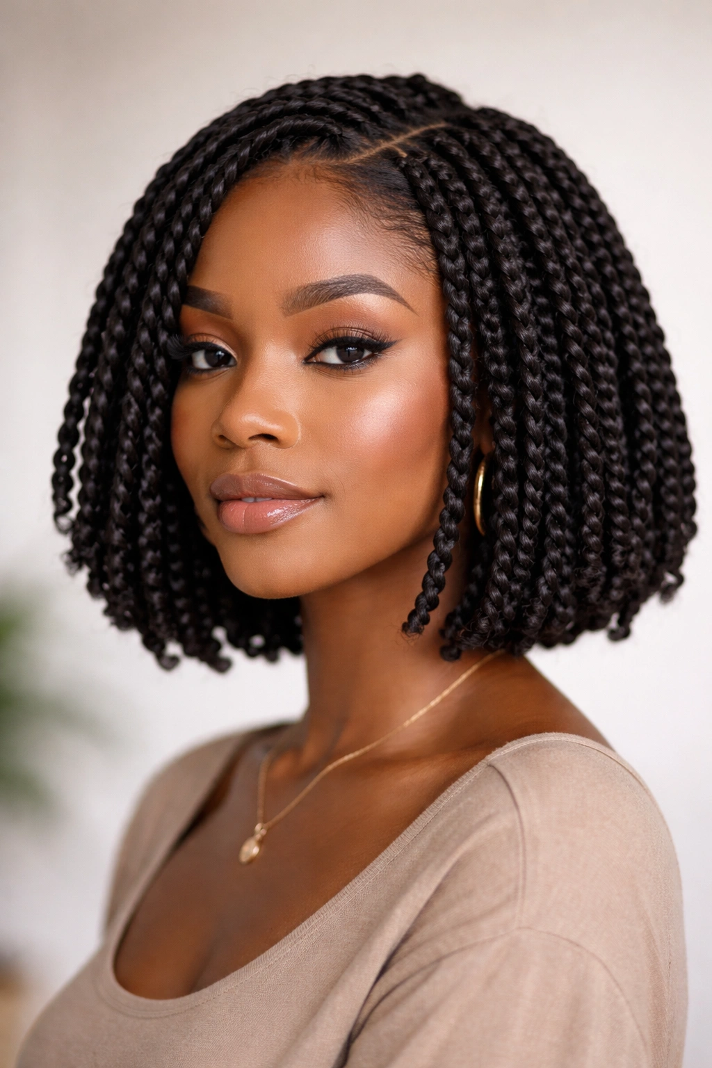 Front-facing bob-length two-strand twists showing even, neat twists.