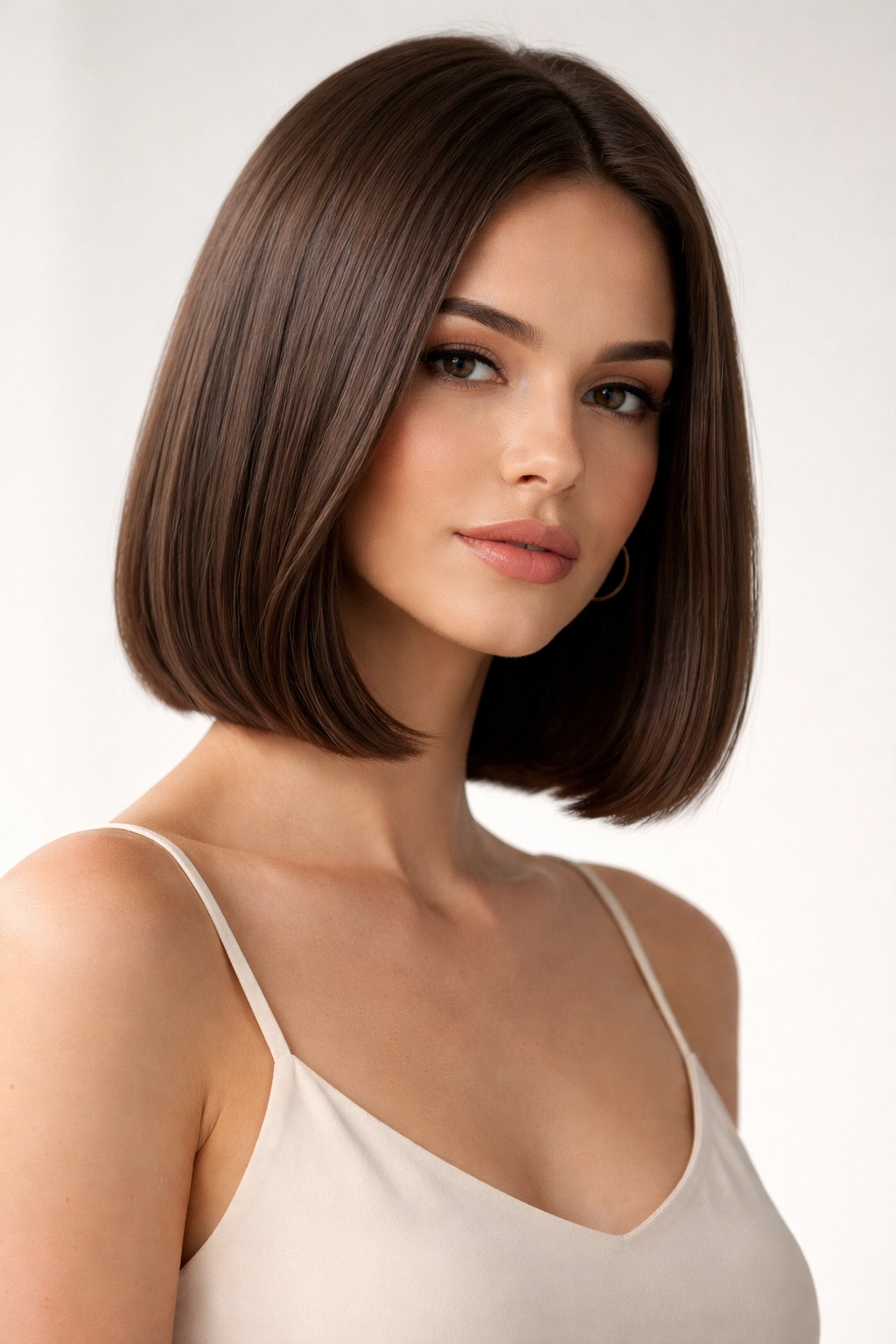 Boxy shoulder-length bob with a crisp polished finish