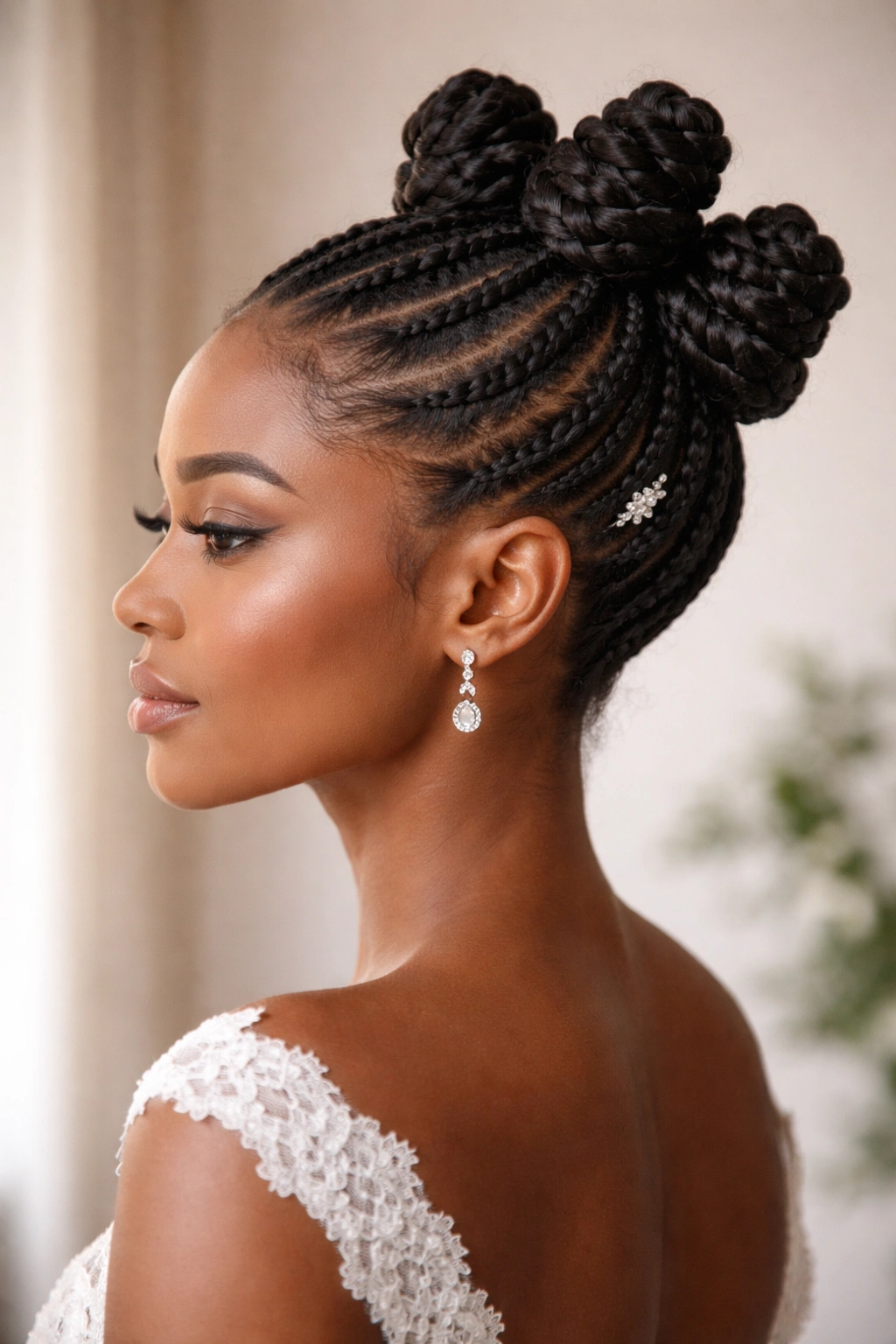 Braided base bantu knot updo showing lift at crown and textured base