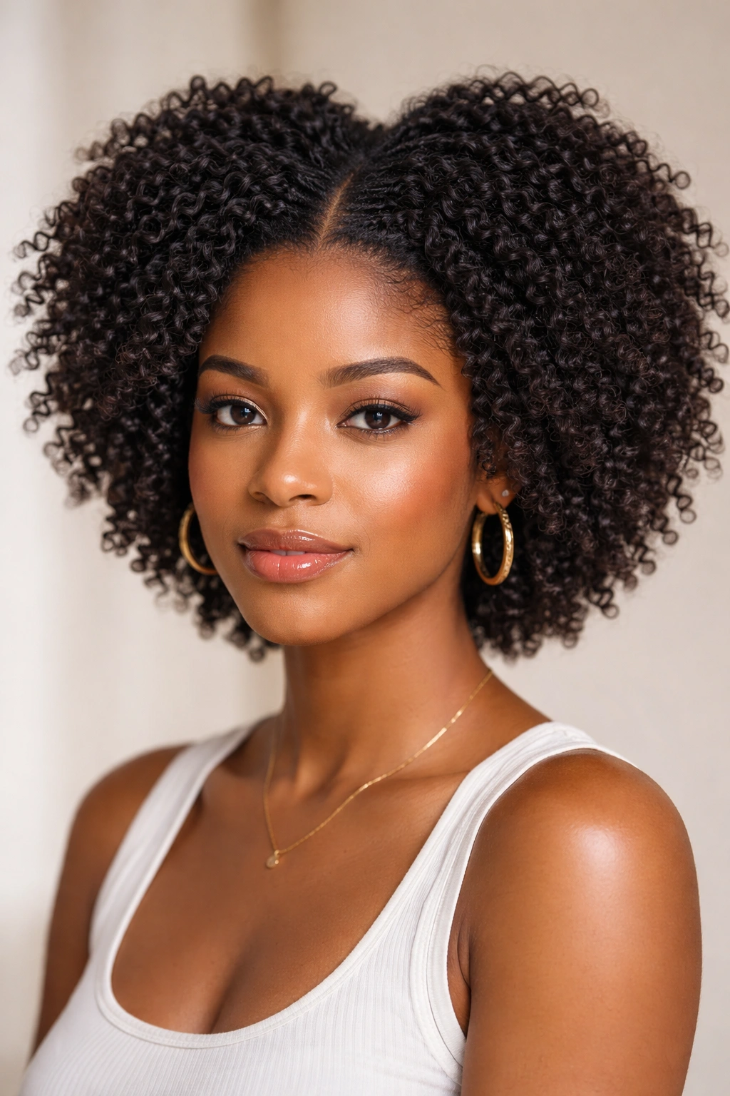 Close-up of braid-out afro with flattened roots and zigzag texture