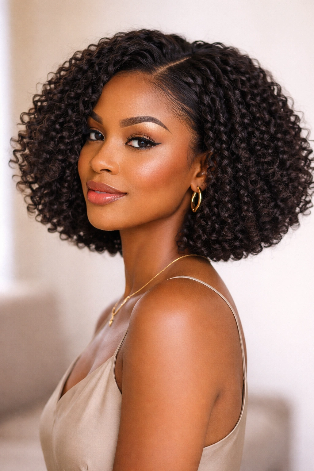 Braid-out bob with soft volume and stretched texture
