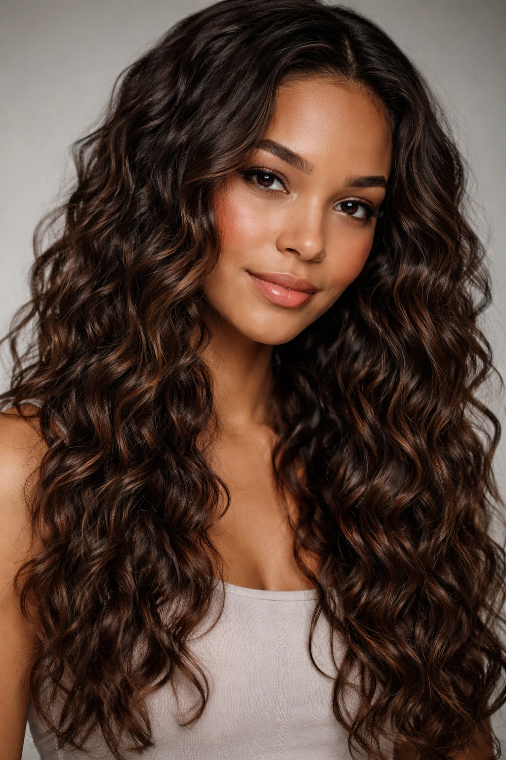 Close-up of soft, elongated braid-out waves in curly hair