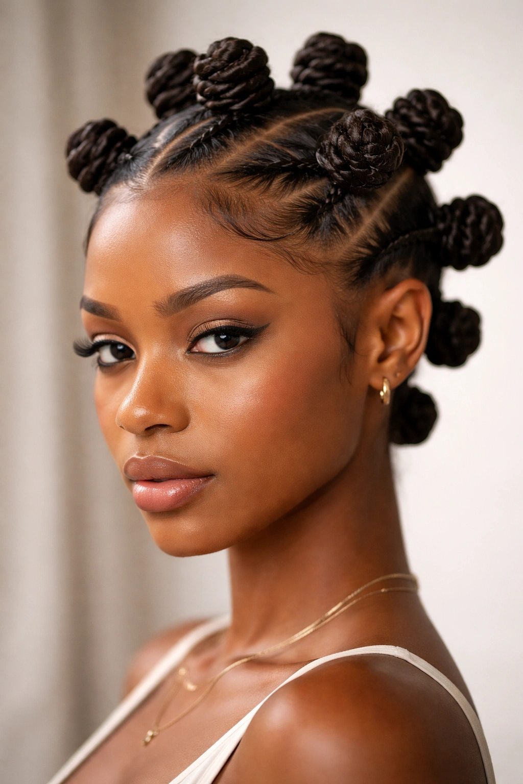 Close-up of Braided-Base Bantu Knots with braided bases