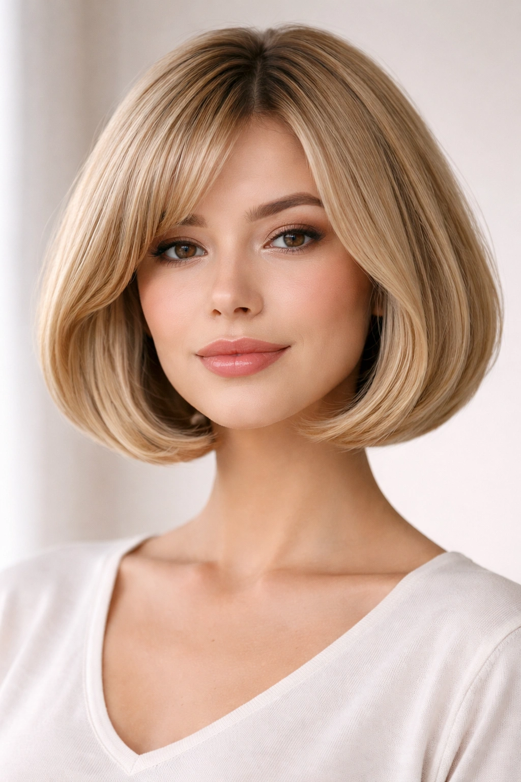 Chin-length bubble bob with rounded inward ends creating a plush silhouette