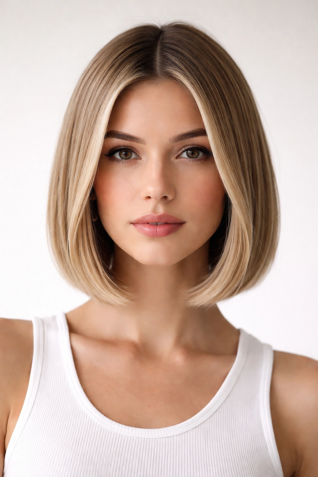 Center-part sleek bob with light internal cutting