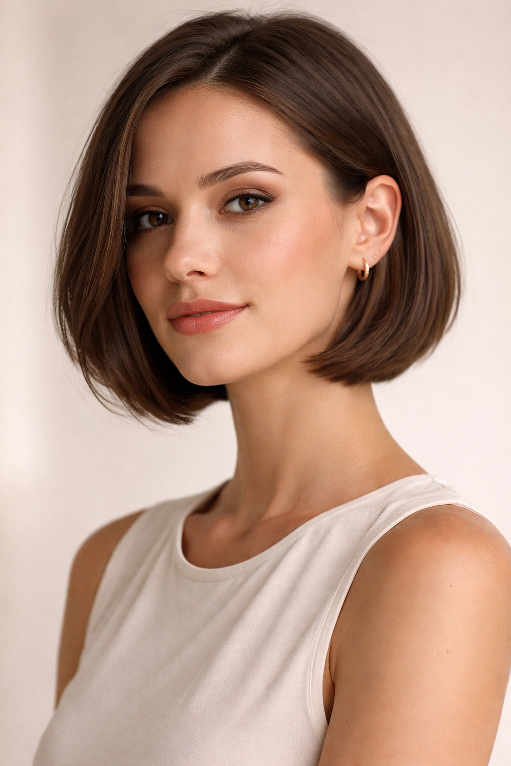 Chin-length bob framing the jaw with ends skimming the chin