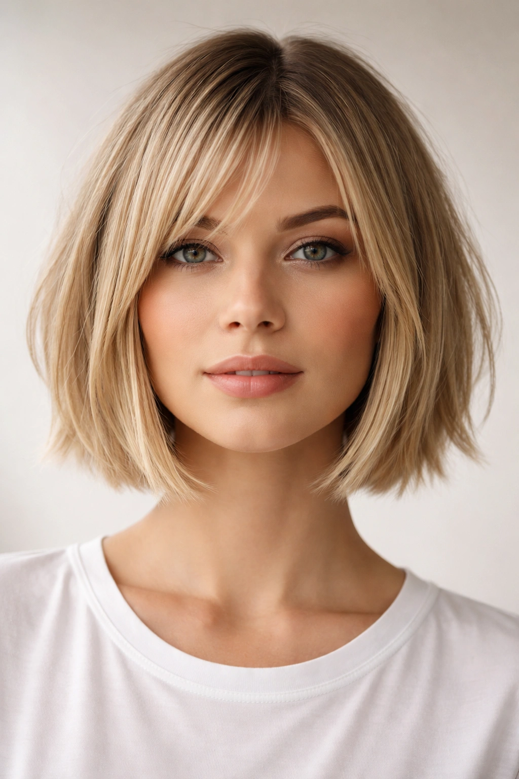 Choppy bob with airy ends showing texture and clean perimeter on straight hair