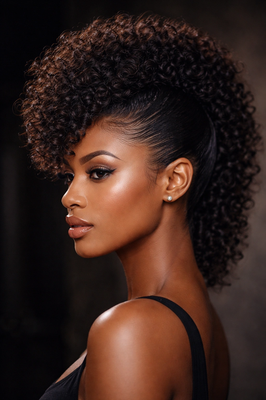 Mohawk hairstyle with central curved ridge and sleek sides