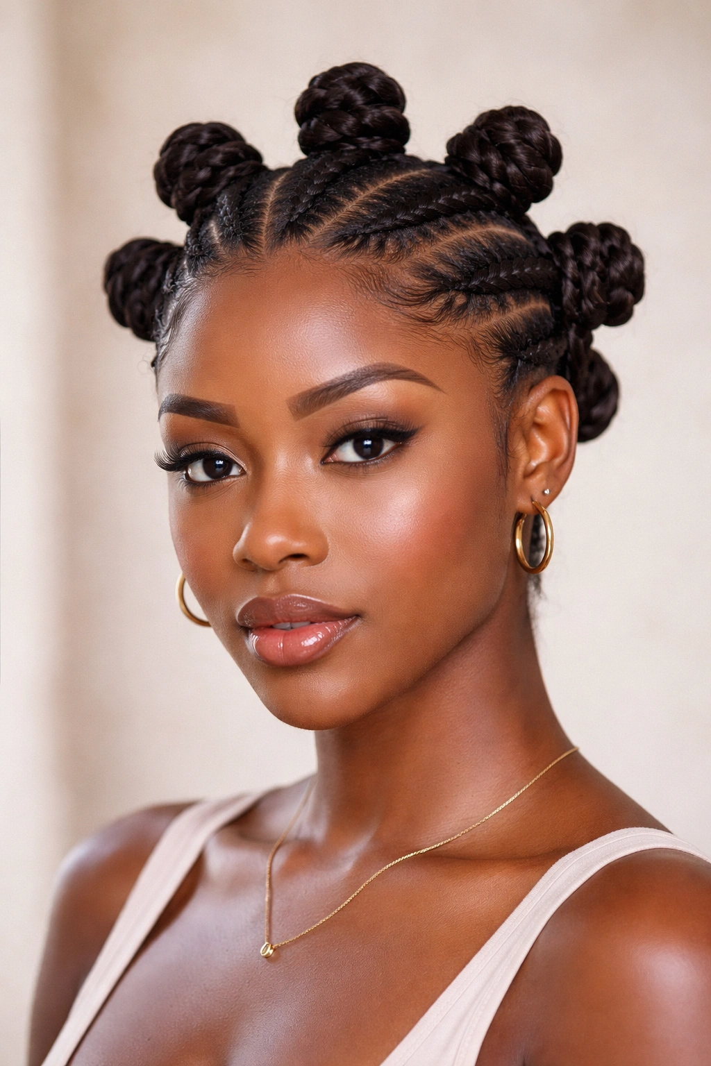 Cornrow base under Bantu knots to keep roots neat on 4C hair