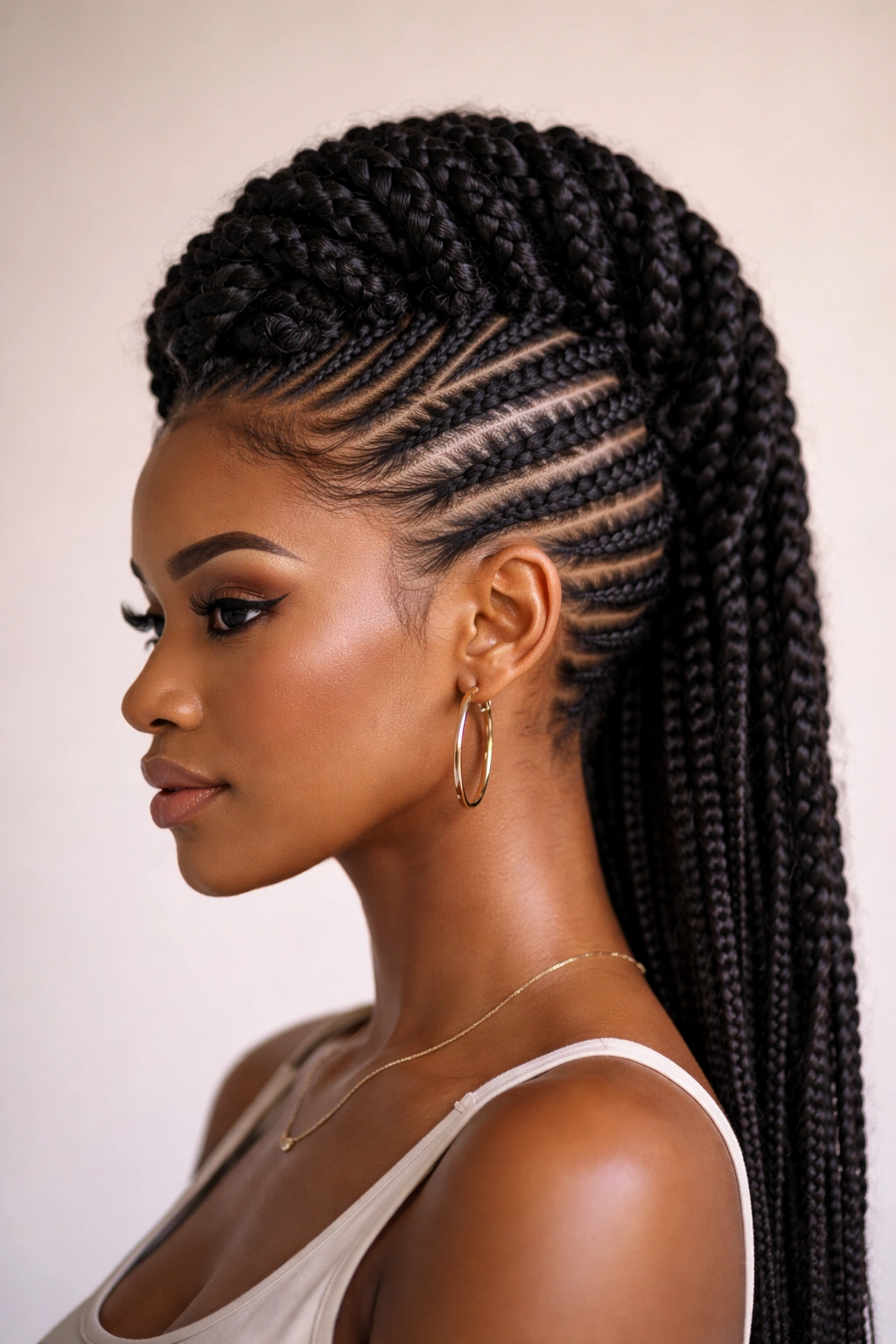 Cornrow mohawk with a raised center braid and shaved-like sides