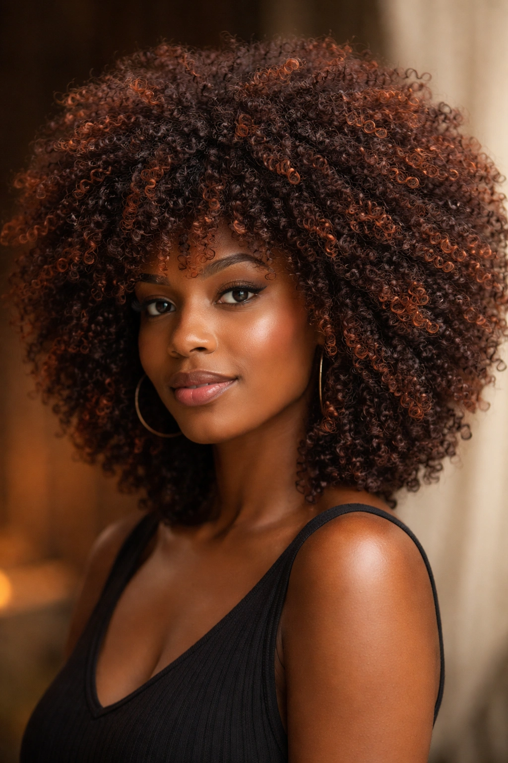 Crochet afro with brown base and copper tones close-up