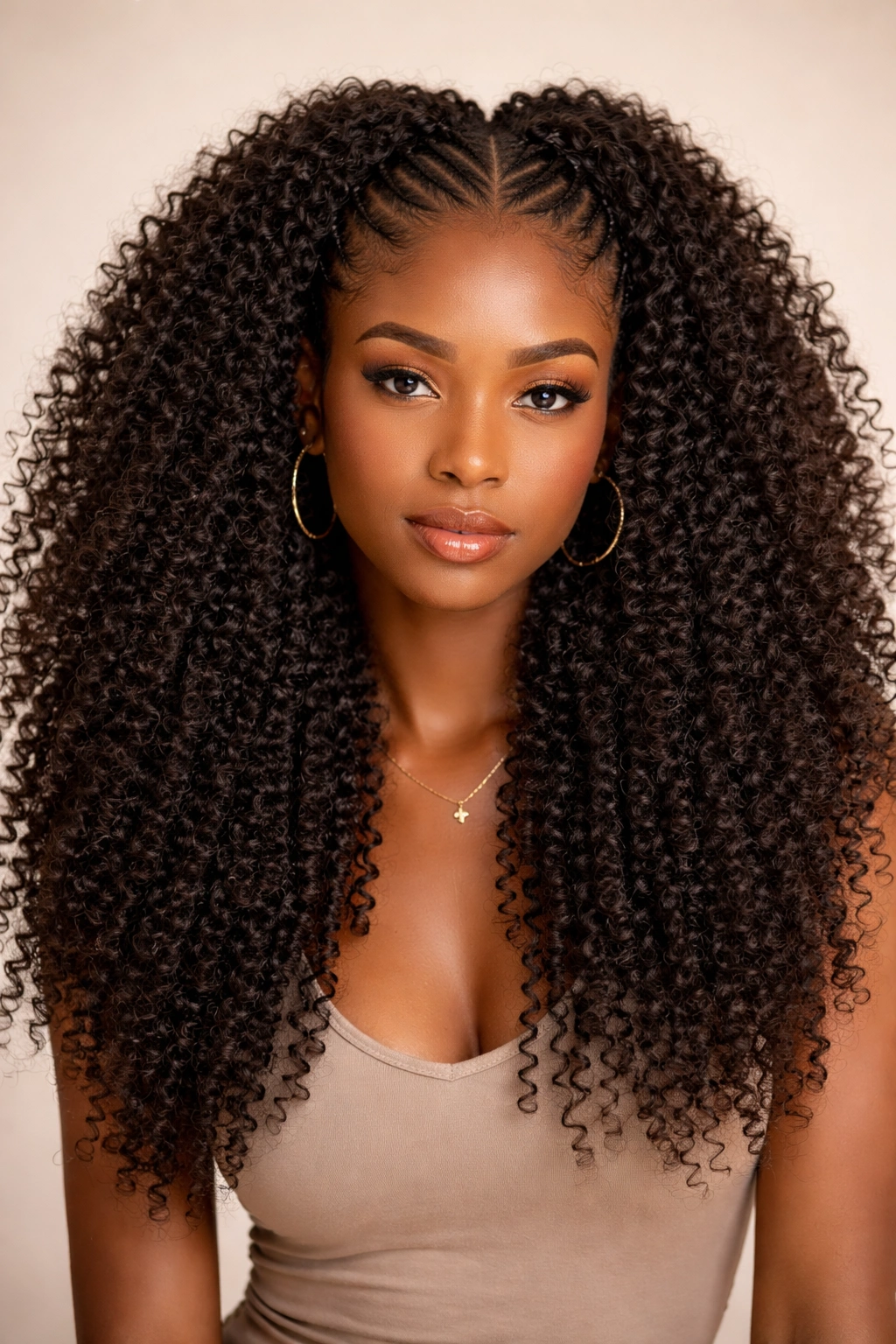 Crochet Afro Curls hairstyle with cornrow base and looping curls