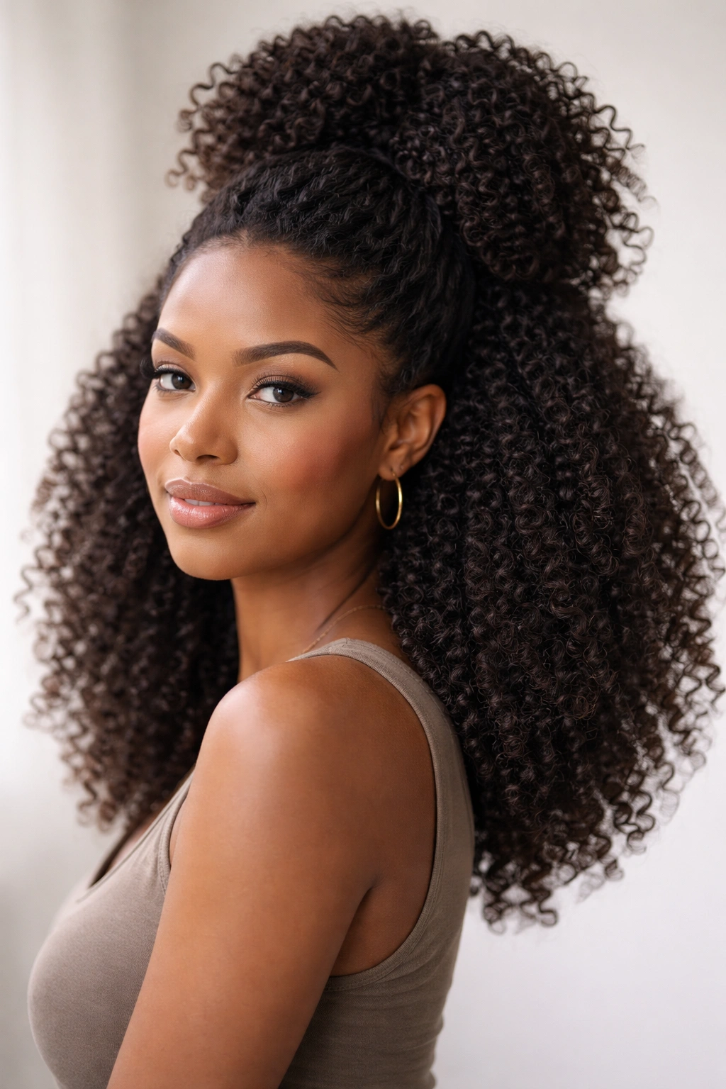 Half-up crochet afro with lifted top and visible bottom fro