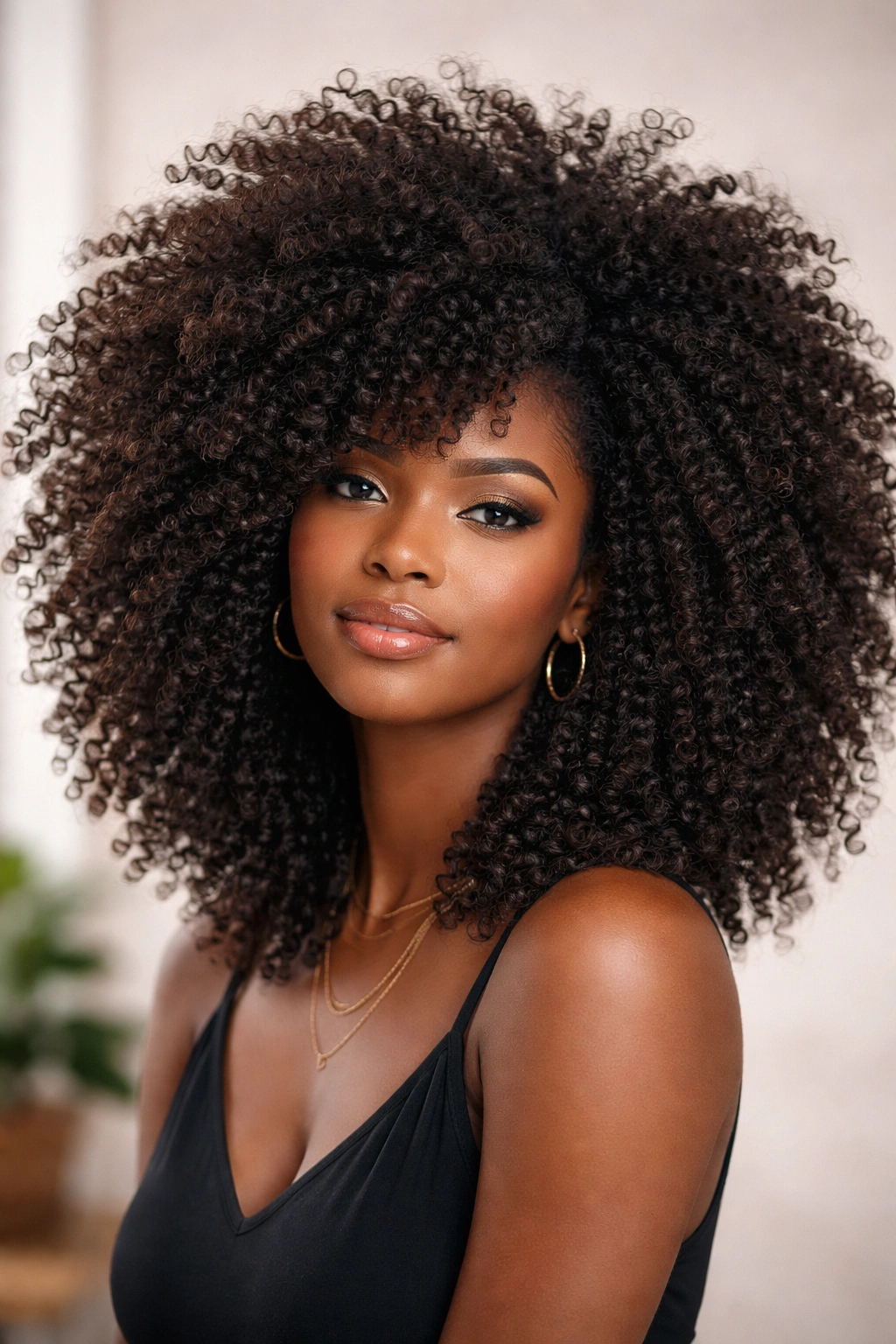 Layered crochet afro with big volume and visible layers