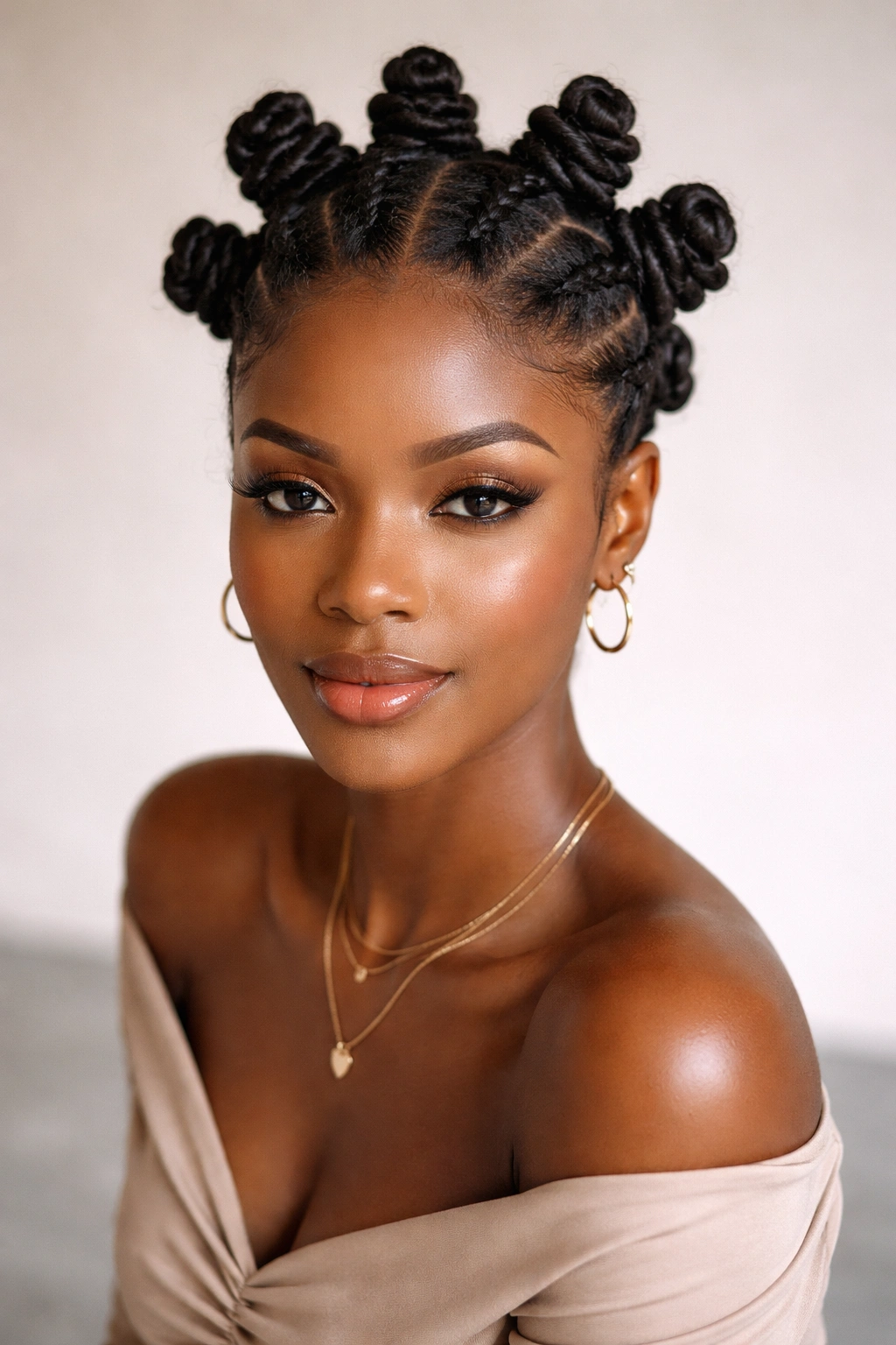 Bantu knots placed high on the crown for an elevated silhouette