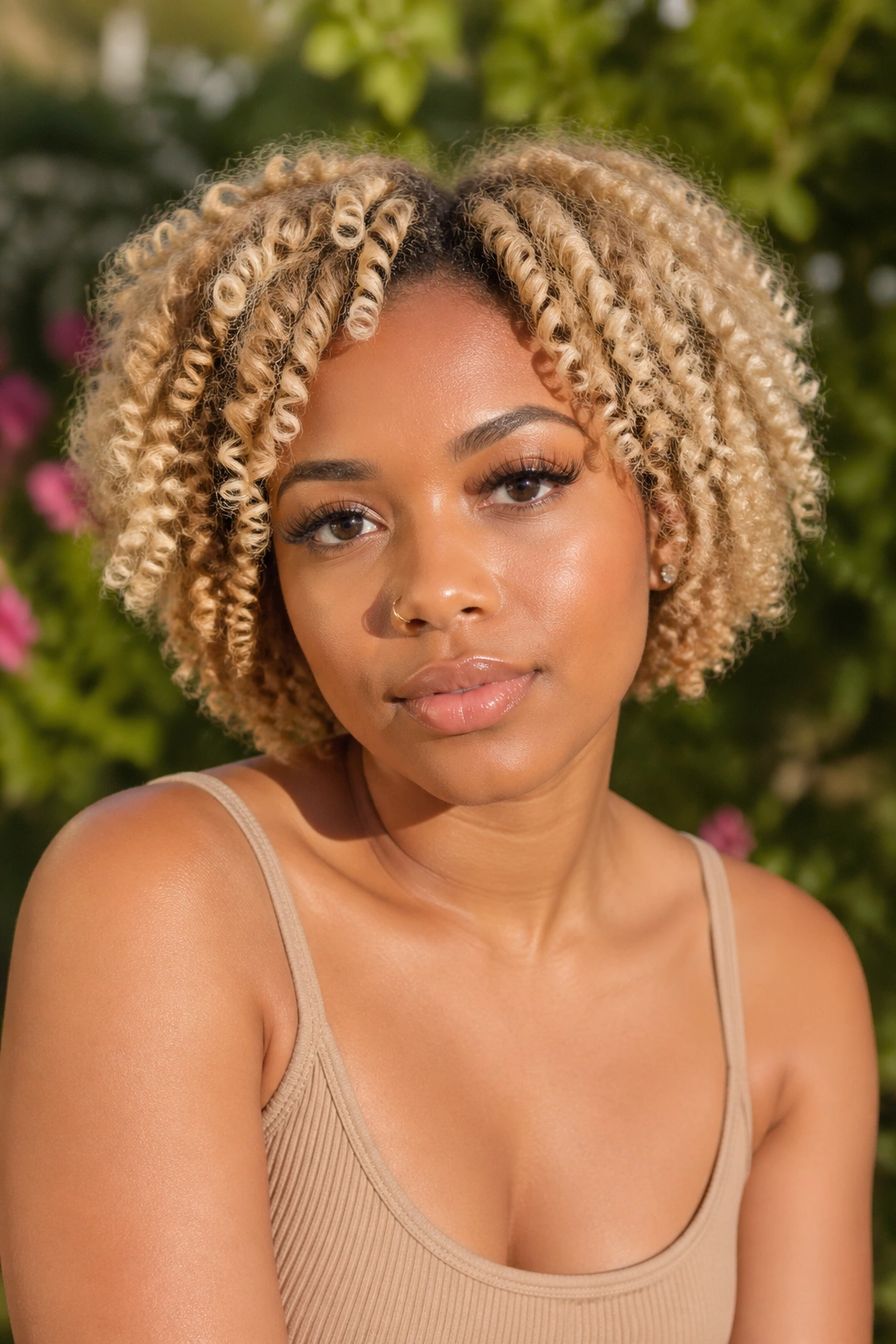 Real woman with blonde knot-out curls after removing knots