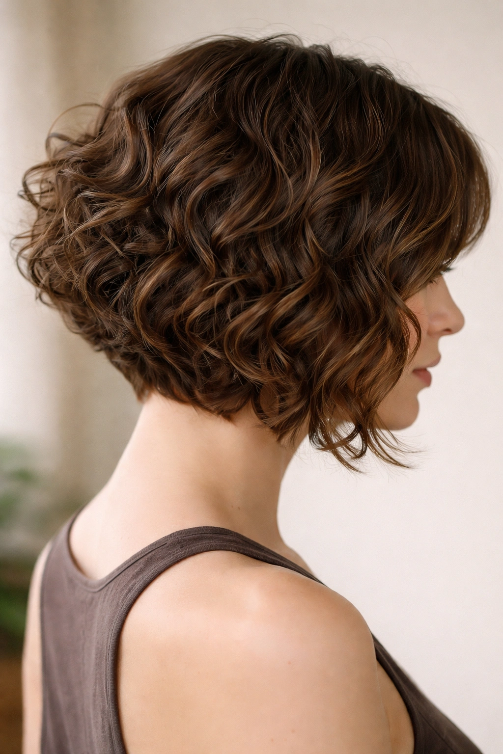Curly A-line bob with built-in shape and defined curls