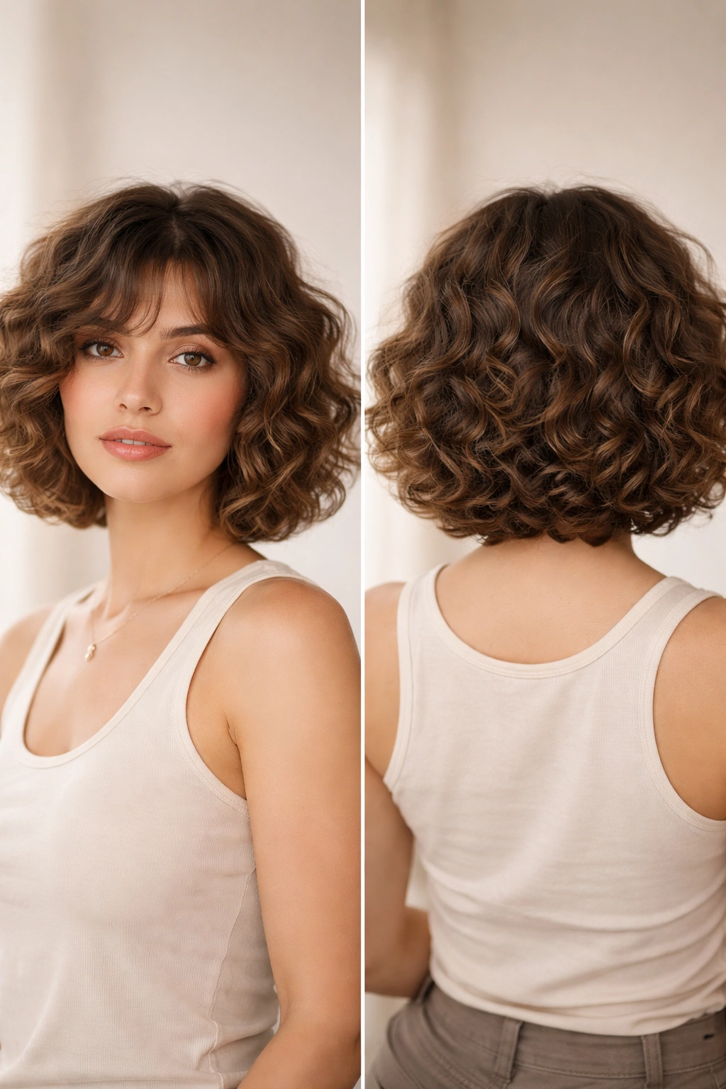 Curly hush cut bob with rounded layers and defined curls