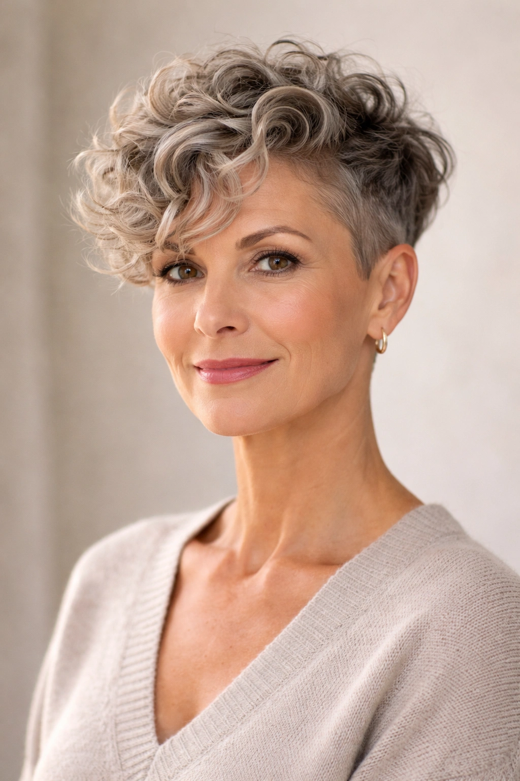 Short curly undercut with defined top curls
