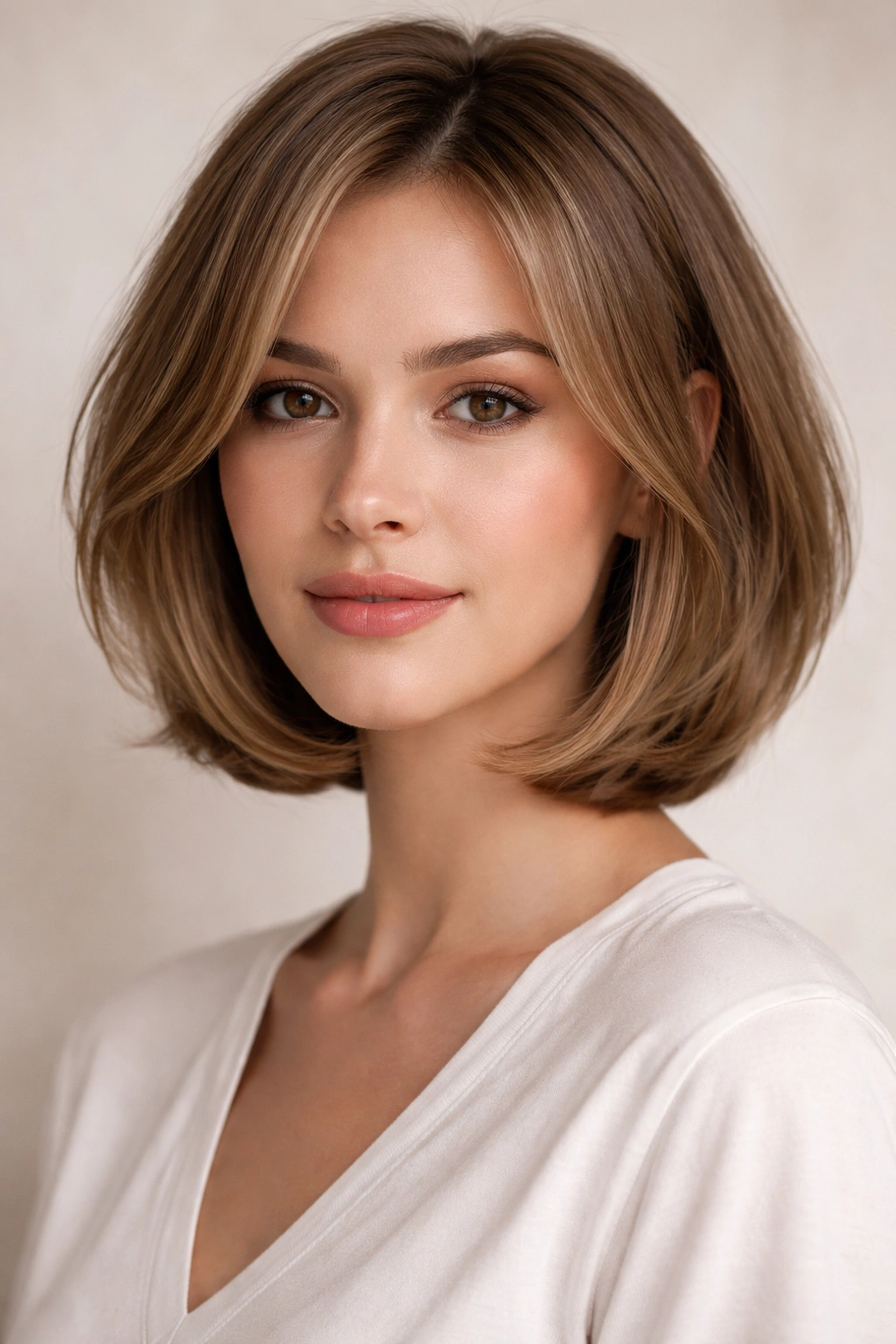 Curved bob with face-framing pieces hugging the head and cheekbone-framing strands