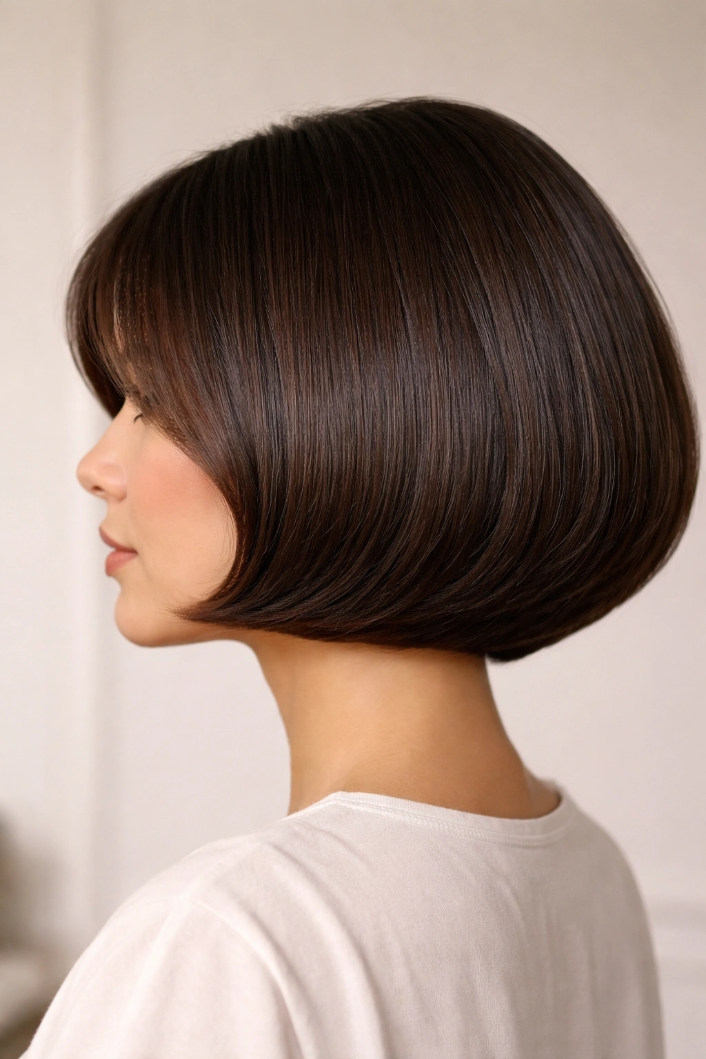 Curved-under bob on thick hair showing inward curved ends