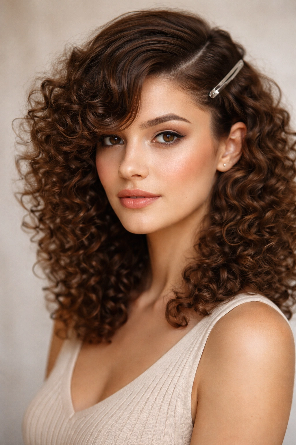 Curl fringe swept to one side with a pronounced deep part