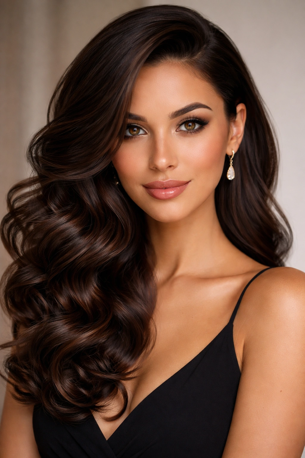 Glamorous deep side-part curls with dramatic volume