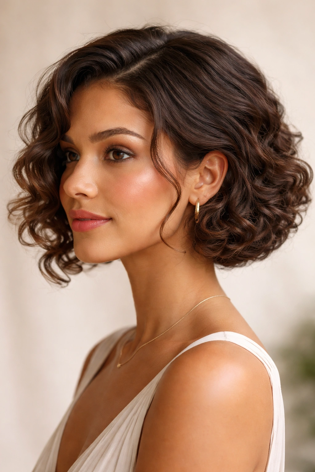 Faux bob with pinned-under ends and soft jawline